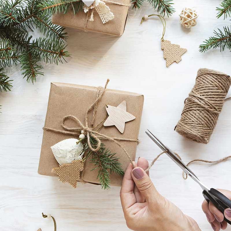 Brown paper wrapped present with a twine bow