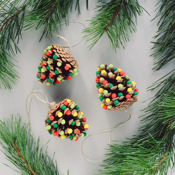 Handmade pinecone decorations.
