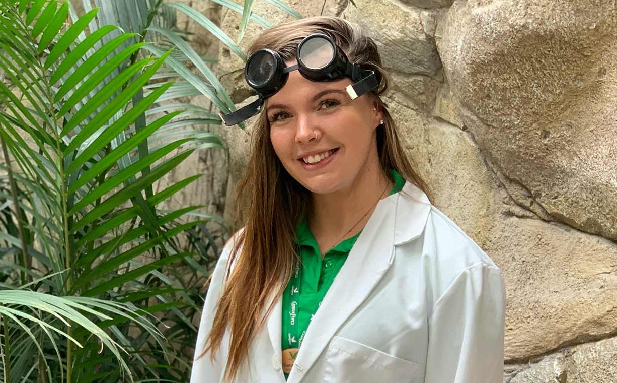 Charlotte Potter in goggles and scientist jacket 