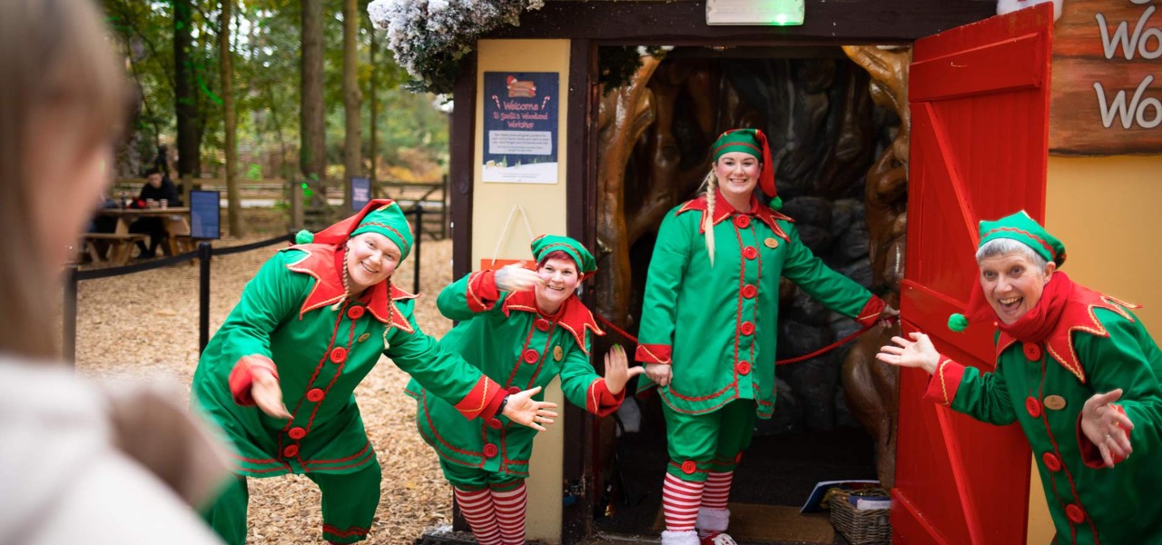 Elves welcoming guests into the Woodland Village