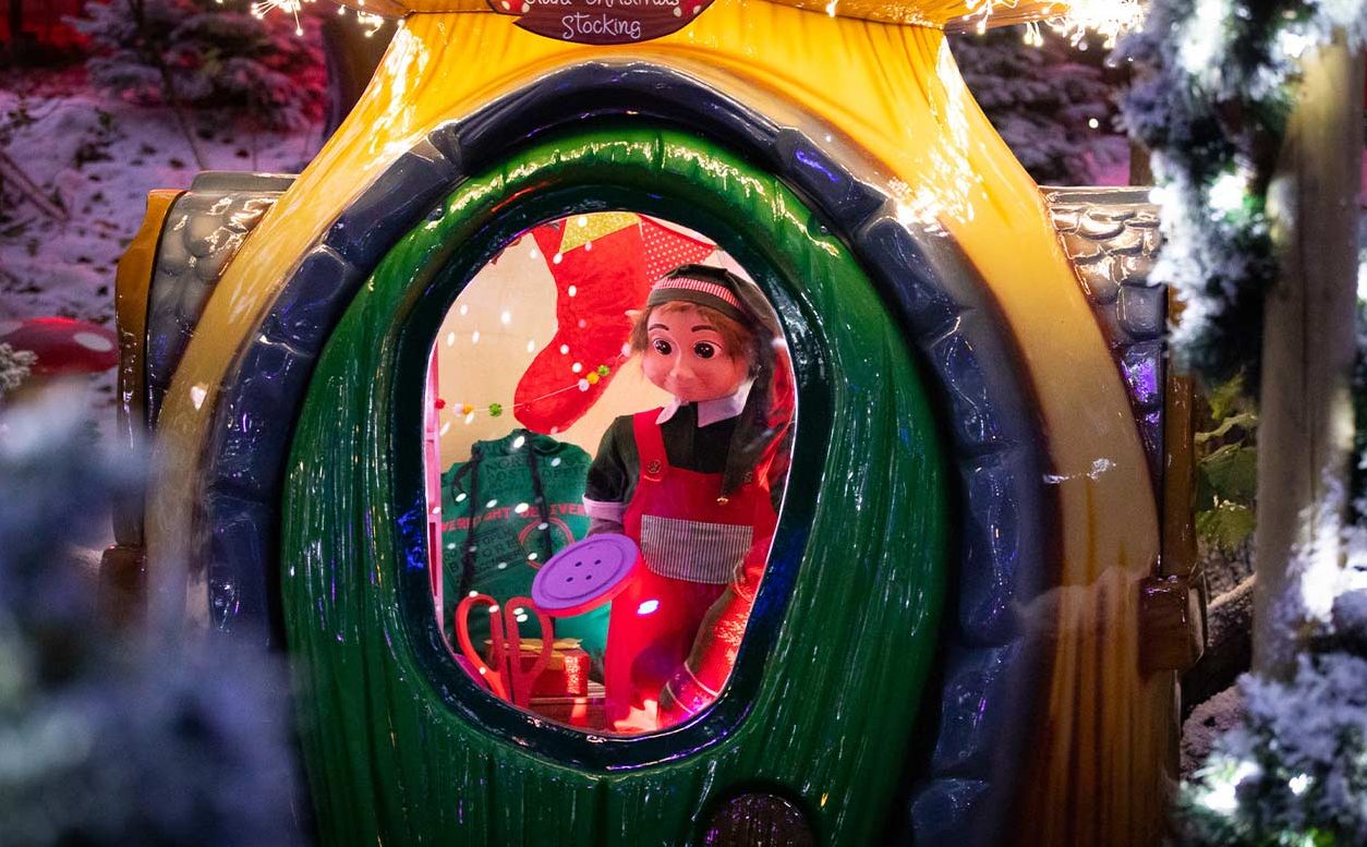 animatronic elf in toadstool cabin