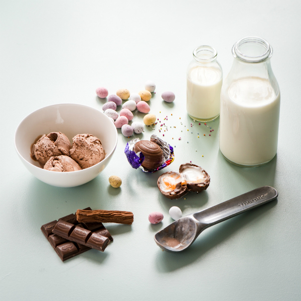 Ingredients to create a chocolate freak shake