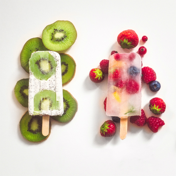 Kiwi ice lolly and mixed berry ice lolly