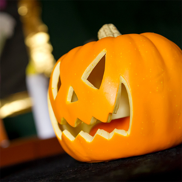 A carved Halloween pumpkin