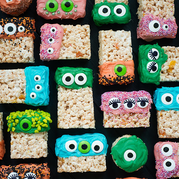 Decorated Monster rice crispy cakes