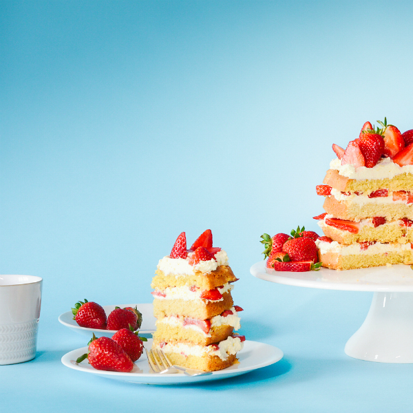 A slice of the Strawberry layer cake