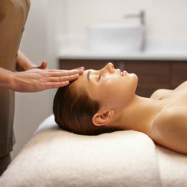 Woman gets face massaged