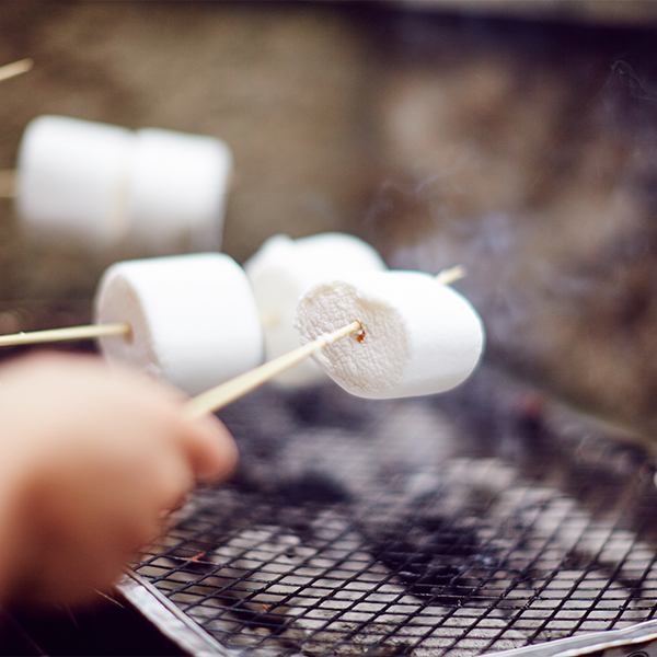 Marshmallows cooking on a fire