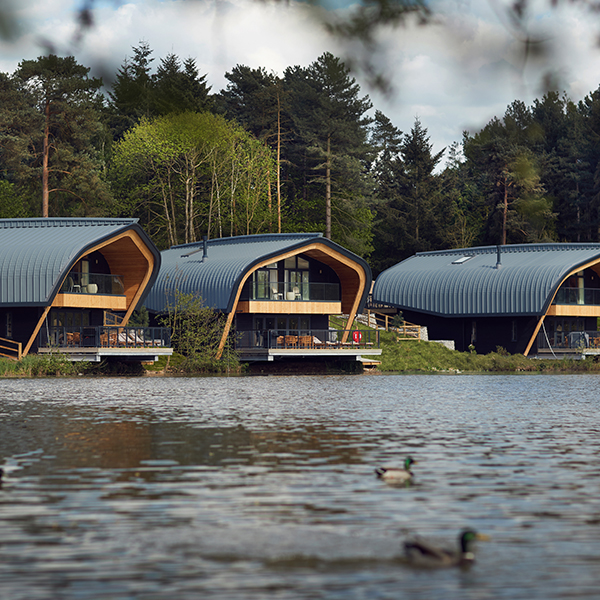 Waterside lodges from across the lake