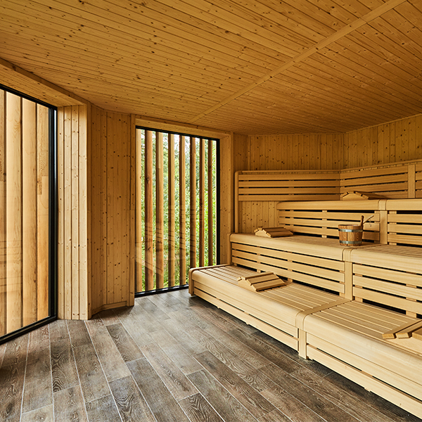 Inside of the sauna at Sherwood Forest