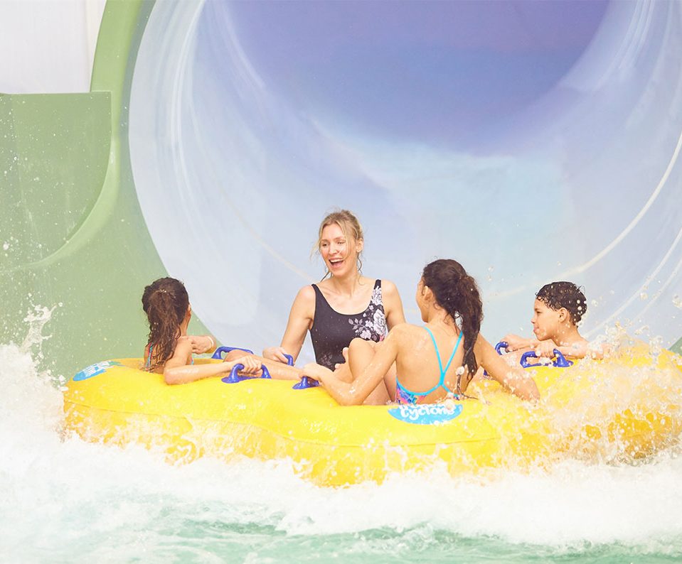 Mother and family on tropical cyclone raft ride