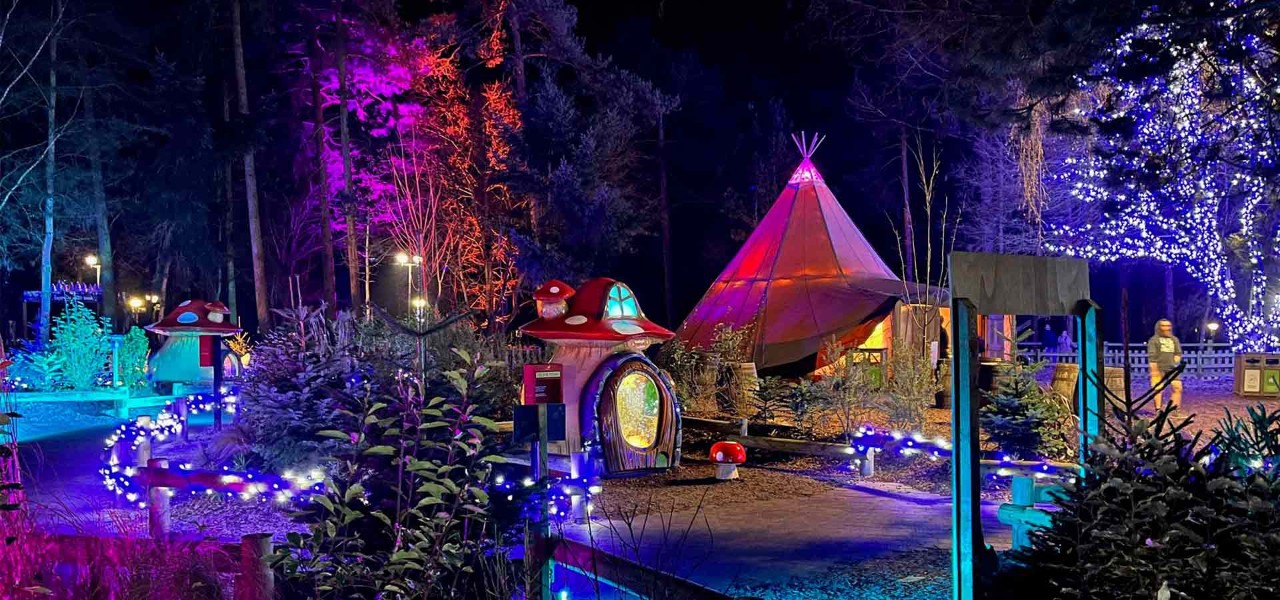 tipi glowing in the forest